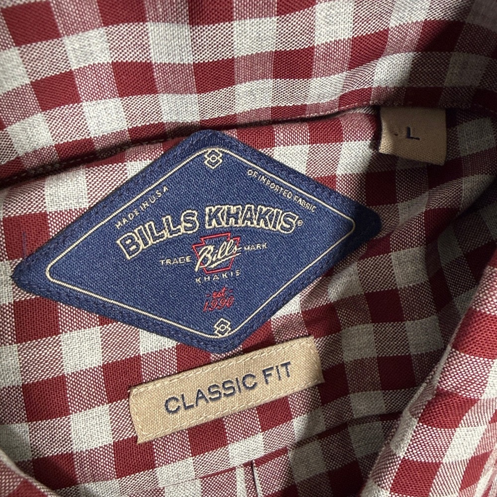 Bills Khakis Button Down Shirt Large Mens Classic Fit Gingham Maroon Gray - Picture 3 of 3